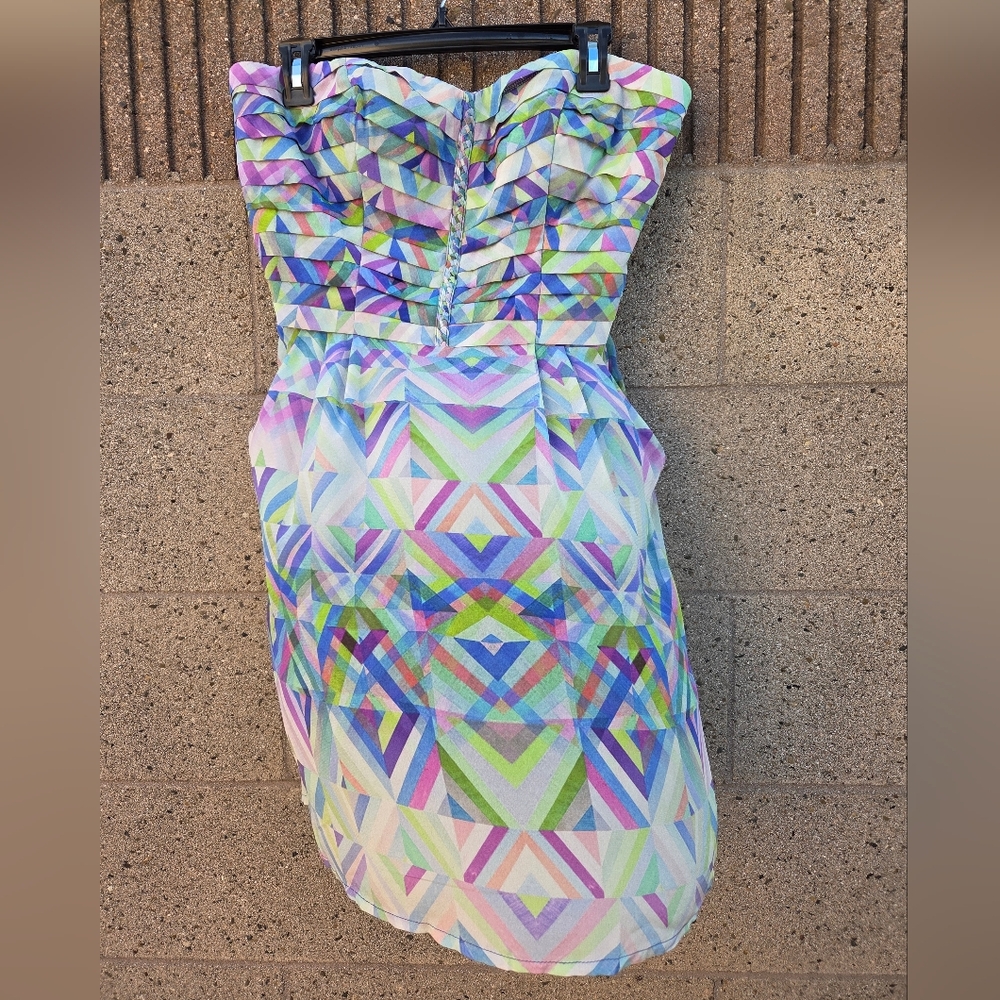 charlie jade Pastel Geometric Strapless Dress - Silk Dress